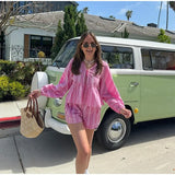 Striped Print Shorts Suit Women Lace Up Bow T-shirts High Waist Wide Leg Short Pant Sets 2024 Fashion Holiday Lady