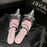 Zingj Powder ~ Huge Beauty! Laint Ered Pink Half Head Cool Slippers Women Wear Summer Silver Pointed