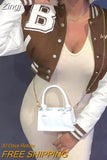 High Street Women Coat Simple Casual Single Breasted Go Out Wear Baseball Uniform Long Sleeve Turtleneck Hot