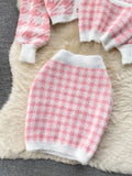 Autumn Knit Plaid Cardigans + Camisole + Skirts 3pcs Sets Korean Short Sweater Coat + Vest + Mini Skirt Suits Women