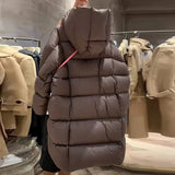High Luxury Big 90 White Duck Down Down Jacket Women's Long 2024 Fashion Extremely Cold And Thick Puffs Warm Loose Coat-Outfit
