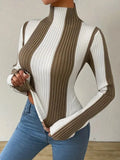 Women's Spring And Autumn Classic Black And White Bumpy Knitted Jersey Slimming Inside