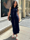 Knit Buttoned Midi Dress-Outfit