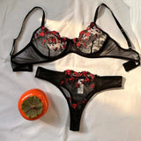 Mesh Floral Bra And Panty Lingerie Set- Outfit