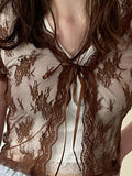 Open Front Lace Long Sleeve Crop Blouse- Outfit