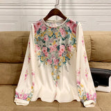 Shirt Women's Short Style 2023 Spring European New Oil Painting Aesthetic Printing Lantern Cage Sleeves Temperament Age-Reducing Chiffon