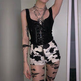Summer New Black Vest Ins Square Collar Knitted Lace Sleeveless Halter