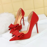 Zingj Korean Version Of Fashion Sweet High-Heeled Shoes Super High Heel Shallow Mouth Tip Head Side Hollow Bow Single
