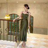 Suspender Midi Dresses for Women 2023 New Summer Elegant Party Evening Clothes Female Fashion Sexy Slim Green Dress