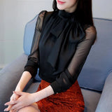 Grey Pink White Thin Shirts Women Bow Chiffon Blouses Plus Size Ladies Office Work Wear Tops Elegant Korean Style