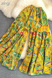 Bohemian Vacation Beach Pants Elegant High Elastic Waist Wide Leg Printed Trouser Casual Flare Fladas New