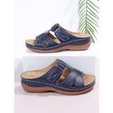 Zingj Women's Shoes 2024 Summer New One-Shaped Hollowed-Out Fish Mouth Slope Heel Magic Paste Sandals Slippers Women's Large Size Women's