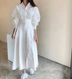 Zingj Chic French Temperament High Waist Show Thin Long POLO Collar Shirt Dress A Line Skirt Female