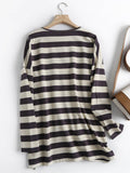 Women High Quality Striped Print Sweatshirts Long Sleeve O Neck Loose Pullovers Female