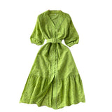Zingj Hollowed-Out Dress Women's Bubble Sleeves New Loose Embroidery Light Ripe Wind Waist Showing A Long Skirt With Thin Lotus