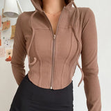 Basic Jackets Women Solid Skinny Hooded Sexy Outwear Spring Ins Streetwear Casual Fashion European Style Long Sleeve
