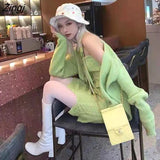 Women Solid Cardigan Sleeveless Dresses Outfit Mini Slim Elegant Sweet Autumn Knitted Soft Females Lovely Trendy Party