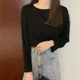 Long Sleeve T-shirts Women Basic Crop Tops Simple All-match Loose Japanese Style Causal Tshirts Female Daily Ulzzang