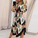 Women's New Mid-Slen Dress Print Collar With Long-Sleeved Dress Women
