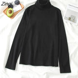 Sleeve T-shirts Women Solid Turtleneck Elegant Loose All-match Korean Style Student Simple Harajuku Soft Womens Tshirt