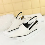 Zingj Retro Fashion High Heel Wedge Deep Head Shoes Hollow Out Back Trip Belt Sandals High Heels Women's