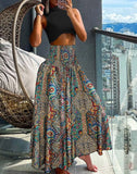 Zingj Women's Bohemian Print Tight Waist Long Skirt