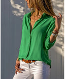 Tops Women's Long Sleeve V-neck Button Chiffon Shirt Office Loose Fashion Long Sleeve Shirts Female Tops Blusas