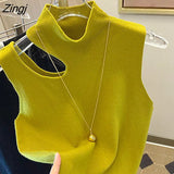 Vests Women Tender Sexy Solid Feminine Popular Korean Style New Arrival Inside Slim Knitwear Casual Hot Sale Autumn