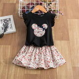 Elegant Suit Kids Girls Baby Clothes Sets Short Sleeve T-Shirt+Skirt Pattern Funny Cool Casual Birthday Party Size