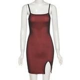 Double Layer Sexy Skinny Dress Women Sleeveless Party Bodycon 2023 Bandage Elastic Split Trend Clubwear Slim