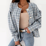 Spring Women Buttons Cardigan coat Elegant casual Short Jacket Casual o neck Long Sleeve coat office Lady plaid print