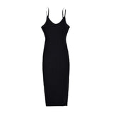 And Winter New Rib Flute Dress Elastic Tight Suspender Dress Knitted