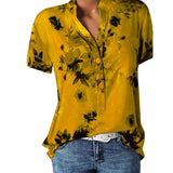 new women's shirt printing large size casual shirt loose V-neck short-sleeved shirt