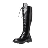 Knee Boots Female Knight Boots Tube Martin Boots Female 2024 New Spring And Autumn Winter Thick Bottom Boots Locomotive Boots-Outfit