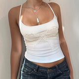 Girls Wind Lace Lace Splicing Bow Sexy Exposed Back Pure White Sling Vest 2024 New