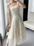 French Style Women Elegant Party Midi Dress Female Fashion A Line Lady Clothes