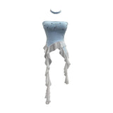 Shooting Hottie Letter Hot Diamond With Chest Pads To Wear Chest Vest Irregular Mesh Ribbon Hanging Neck Sleeveless Top
