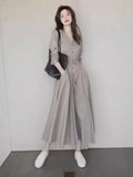 Spring and Summer French Solid Color Long Skirt Temperament Retro Gentle Casual Skirt Design Sense Shirt Dress