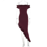 Zingj Summer New One-Word Collar Wood Ear Irregular Dress