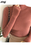 Spring Autumn Winter High Elastic Slim Sweater Women Turtleneck Ruched Women Sweater Fashion Solid Chic Knitted
