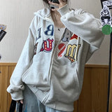 Aesthetic Embroidery Letters Zip Up HoodieOutfit