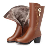 Winter Knee High Boots Wool Fur Inside Warm Shoes Women High Heels Soft Leather Shoes Platform Snow Boots Footwear