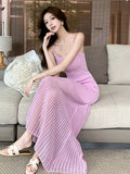 Zingj Stitched Pink Knitted Dress A New Summer Style For Women With Waist Halter And Perspective Fishtail