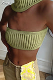 Summer Knitted Cut Out Sexy Crop Top for Women Strapless Backless Slim Halter Tops Y2K Gothic Elegant