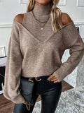 And Winter Women's Knitted Shoulder Half-High-Neck Solid Color Thread Temperament Casual
