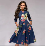 Party Vintage Small Floral Urban Style 3/4 Sleeve Round Neck