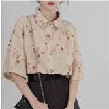 Kawaii Shirt Cat Printed Shirt Korean Style Chic Women Blouse Hawaiian Women's Summer Blouse Oversized
