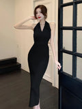 Women New Halter Elegant Party Midi Kinit Dress Female Fashion Sexy Ladies Sleeveless