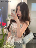 Floral Sexy Dress Women Summer Print Party Mini Dresses Casual Lace Holiday Korean Fashion Beach Strap Chiffon Dress