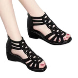 New Soft Leather Roman Sandals Women Summer Soft Bottom Water Drill Mother Shoes Fashion Wearing Ladies Sandals Slopes And